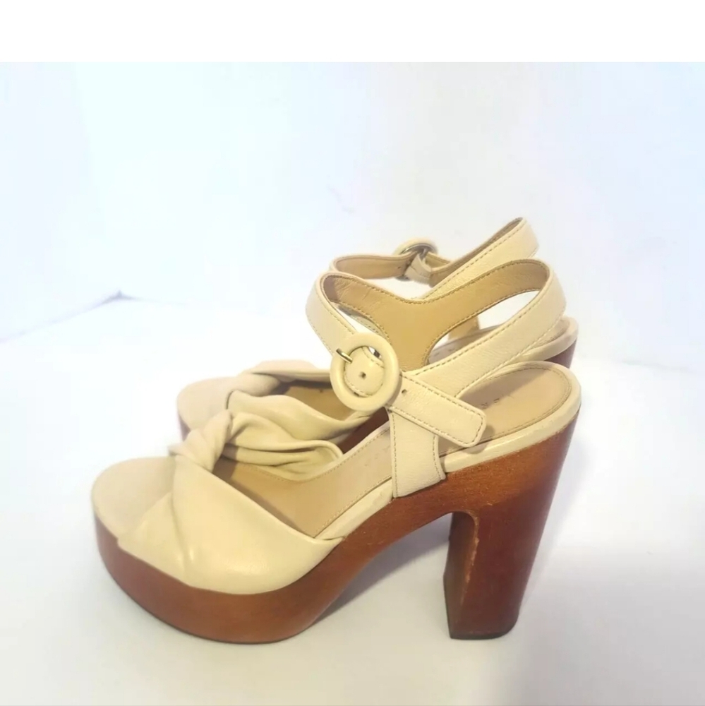 Veronica Beard Designer Cream Leather Gela Platform Heels 5" US 8 - Picture 3 of 10